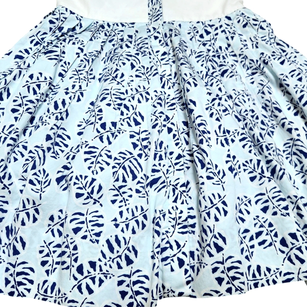 Oscar de la Renta Girls Cotton Dress Button Down Collar Blue Tropical Palm Sz 12 - Picture 3 of 8
